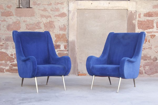 Mid-Century Velvet & Brass Chairs, 1950s, Set of 2-WEQ-1150703