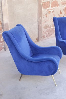 Mid-Century Velvet & Brass Chairs, 1950s, Set of 2-WEQ-1150703