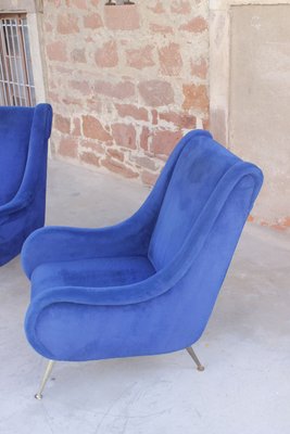 Mid-Century Velvet & Brass Chairs, 1950s, Set of 2-WEQ-1150703