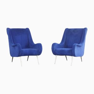 Mid-Century Velvet & Brass Chairs, 1950s, Set of 2-WEQ-1150703