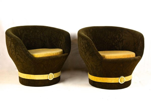 Mid-Century Velvet Lounge Chairs, Italy, 1960s, Set of 2-TQA-1734586