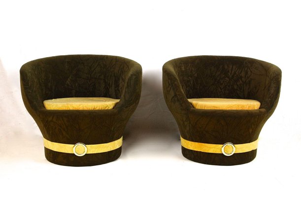 Mid-Century Velvet Lounge Chairs, Italy, 1960s, Set of 2-TQA-1734586