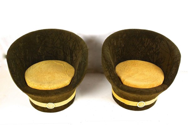 Mid-Century Velvet Lounge Chairs, Italy, 1960s, Set of 2-TQA-1734586