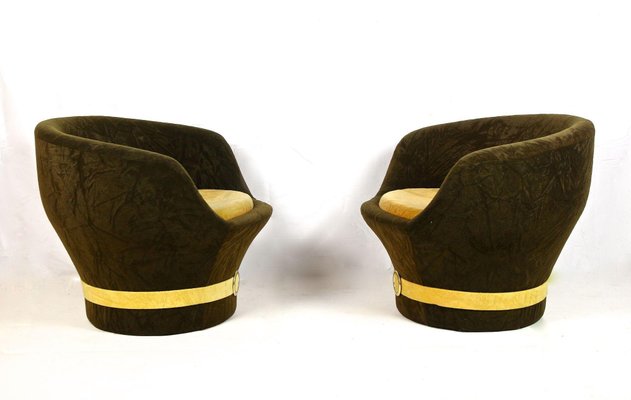 Mid-Century Velvet Lounge Chairs, Italy, 1960s, Set of 2-TQA-1734586