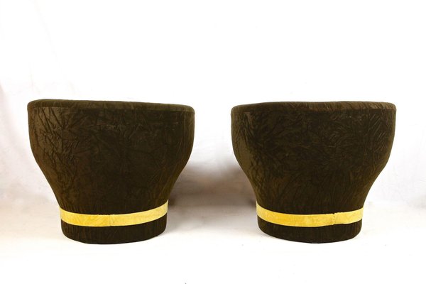 Mid-Century Velvet Lounge Chairs, Italy, 1960s, Set of 2-TQA-1734586