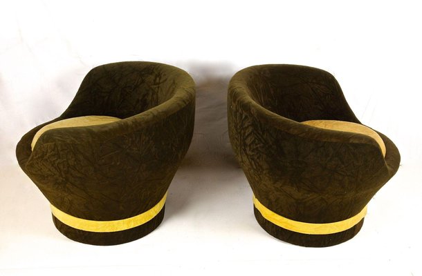 Mid-Century Velvet Lounge Chairs, Italy, 1960s, Set of 2-TQA-1734586