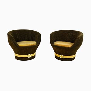 Mid-Century Velvet Lounge Chairs, Italy, 1960s, Set of 2-TQA-1734586