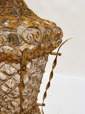 Mid-Century Venetian Mouth-Blown Glass Lantern in Gold Painted Metal Frame, 1940s-JDR-1288507