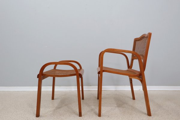 Mid-Century Vienna Straw Bench and Armchair, 1940s, Set of 3-ZQ-1388885