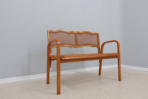 Mid-Century Vienna Straw Bench and Armchair, 1940s, Set of 3-ZQ-1388885