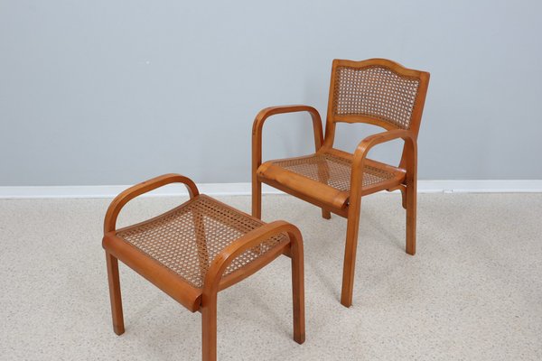 Mid-Century Vienna Straw Bench and Armchair, 1940s, Set of 3-ZQ-1388885