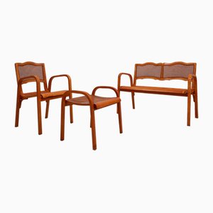 Mid-Century Vienna Straw Bench and Armchair, 1940s, Set of 3-ZQ-1388885