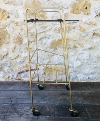 Mid-Century Vintage Brass and Glass Side Table with Shelf and Magazine Rack, 1960s-OJT-1275911