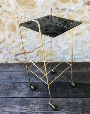 Mid-Century Vintage Brass and Glass Side Table with Shelf and Magazine Rack, 1960s-OJT-1275911