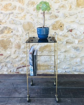 Mid-Century Vintage Brass and Glass Side Table with Shelf and Magazine Rack, 1960s-OJT-1275911