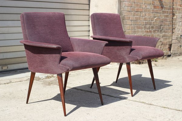 Mid-Century Violet Velvet & Corduroy Armchairs, 1950s, Set of 2-XIJ-1748927