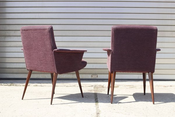 Mid-Century Violet Velvet & Corduroy Armchairs, 1950s, Set of 2-XIJ-1748927