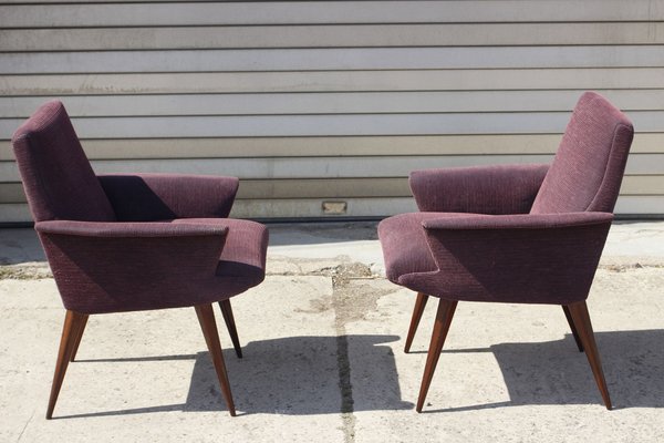 Mid-Century Violet Velvet & Corduroy Armchairs, 1950s, Set of 2-XIJ-1748927