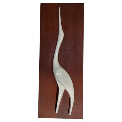 Mid-Century Wall Decoration of Bird in Teak and Porcelain, 1960s-TZ-1362448