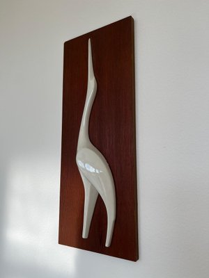 Mid-Century Wall Decoration of Bird in Teak and Porcelain, 1960s-TZ-1362448