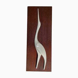 Mid-Century Wall Decoration of Bird in Teak and Porcelain, 1960s-TZ-1362448