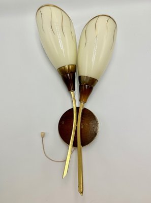 Mid-Century Wall Lamp in Brass and Wood, 1950s-ZCY-1769161