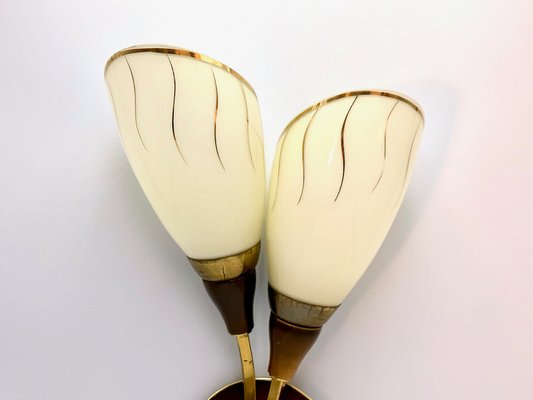 Mid-Century Wall Lamp in Brass and Wood, 1950s-ZCY-1769161