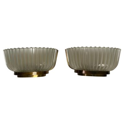 Mid-Century Wall Lamps in Brass and Glass, 1940s, Set of 2-KKZ-1814292