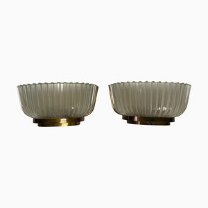 Mid-Century Wall Lamps in Brass and Glass, 1940s, Set of 2-KKZ-1814292