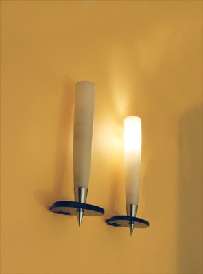 Mid-Century Wall Lights in Satin Glass, Crystal and Chromed Brass, Set of 2-HS-1010421