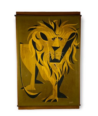 Mid-Century Wall Panel with Lion, Italy, 1960s-TXN-1420676