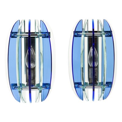 Mid-Century Wall Sconces in Colored Glass & Chrome attributed to Veca, Italy, 1970s, Set of 2-LYQ-1756270