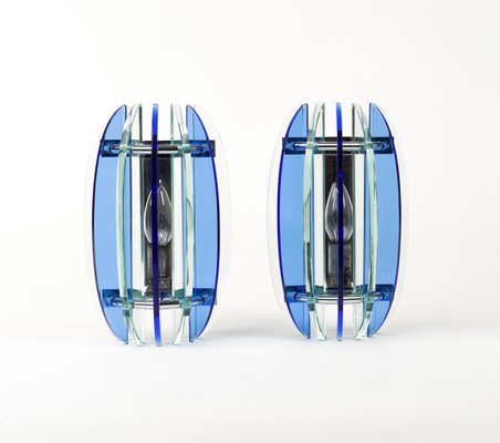 Mid-Century Wall Sconces in Colored Glass & Chrome attributed to Veca, Italy, 1970s, Set of 2-LYQ-1756270