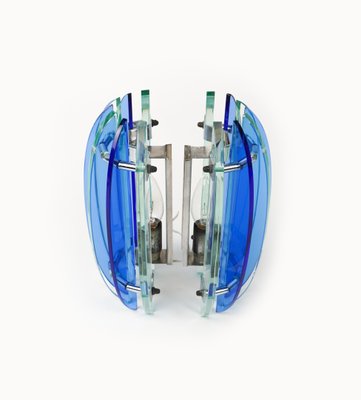 Mid-Century Wall Sconces in Colored Glass & Chrome attributed to Veca, Italy, 1970s, Set of 2-LYQ-1756270