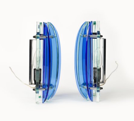 Mid-Century Wall Sconces in Colored Glass & Chrome attributed to Veca, Italy, 1970s, Set of 2-LYQ-1756270