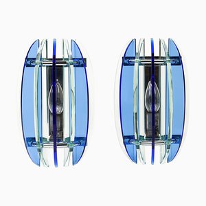 Mid-Century Wall Sconces in Colored Glass & Chrome attributed to Veca, Italy, 1970s, Set of 2-LYQ-1756270