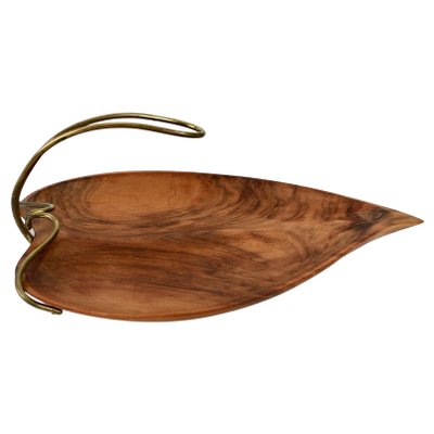 Mid-Century Walnut Bowl in Shape of a Leaf, Austrian, 1950s-BAF-1186838