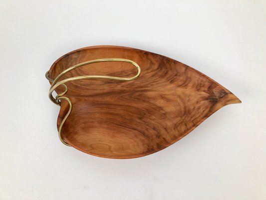 Mid-Century Walnut Bowl in Shape of a Leaf, Austrian, 1950s-BAF-1186838