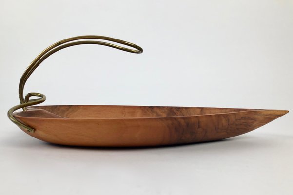 Mid-Century Walnut Bowl in Shape of a Leaf, Austrian, 1950s-BAF-1186838