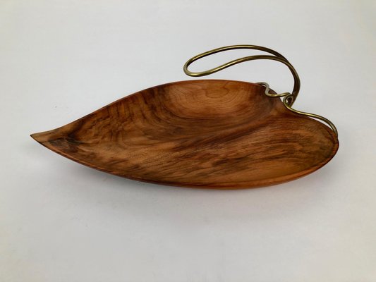 Mid-Century Walnut Bowl in Shape of a Leaf, Austrian, 1950s-BAF-1186838