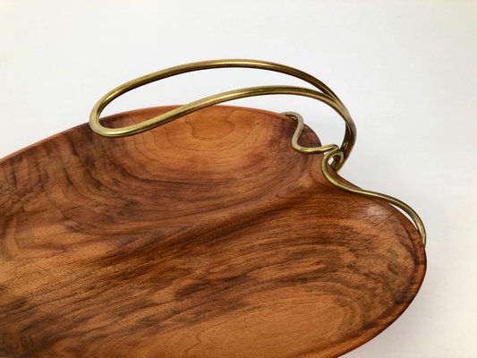 Mid-Century Walnut Bowl in Shape of a Leaf, Austrian, 1950s-BAF-1186838