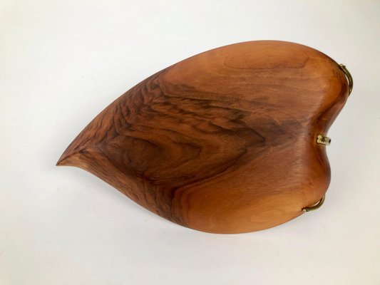 Mid-Century Walnut Bowl in Shape of a Leaf, Austrian, 1950s-BAF-1186838