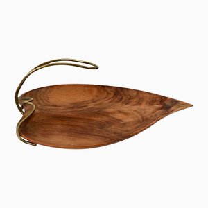 Mid-Century Walnut Bowl in Shape of a Leaf, Austrian, 1950s-BAF-1186838