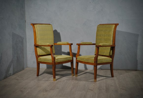 Mid-Century Walnut Brass & Velvet Armchairs, 1950, Set of 2-UH-1180616