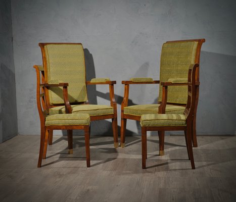 Mid-Century Walnut Brass & Velvet Armchairs, 1950, Set of 2-UH-1180616