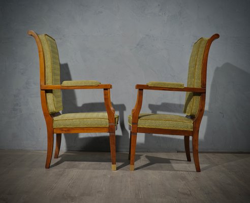 Mid-Century Walnut Brass & Velvet Armchairs, 1950, Set of 2-UH-1180616