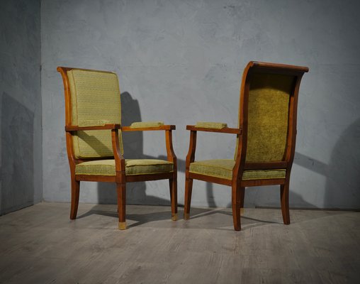 Mid-Century Walnut Brass & Velvet Armchairs, 1950, Set of 2-UH-1180616