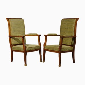 Mid-Century Walnut Brass & Velvet Armchairs, 1950, Set of 2-UH-1180616