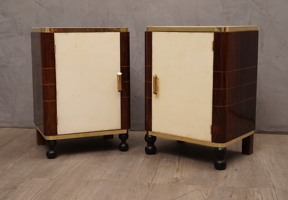 Mid-Century Walnut Goatskin and Brass Nightstands, 1950s, Set of 2-UH-1789977