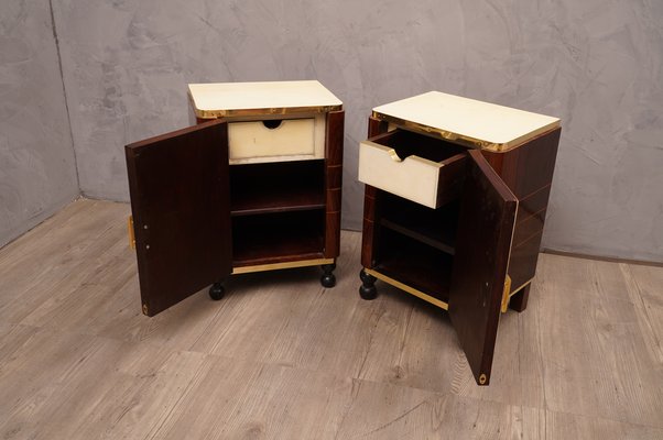 Mid-Century Walnut Goatskin and Brass Nightstands, 1950s, Set of 2-UH-1789977